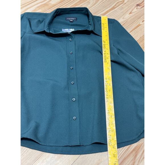 Investments Green Long Sleeve Shirt Collared Button Up Blouse Women’s PM NWT - Picture 3 of 7